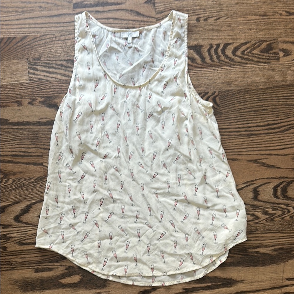 Joie silk champagne print Women’s Cream Printed Scoop Neck Tank Top